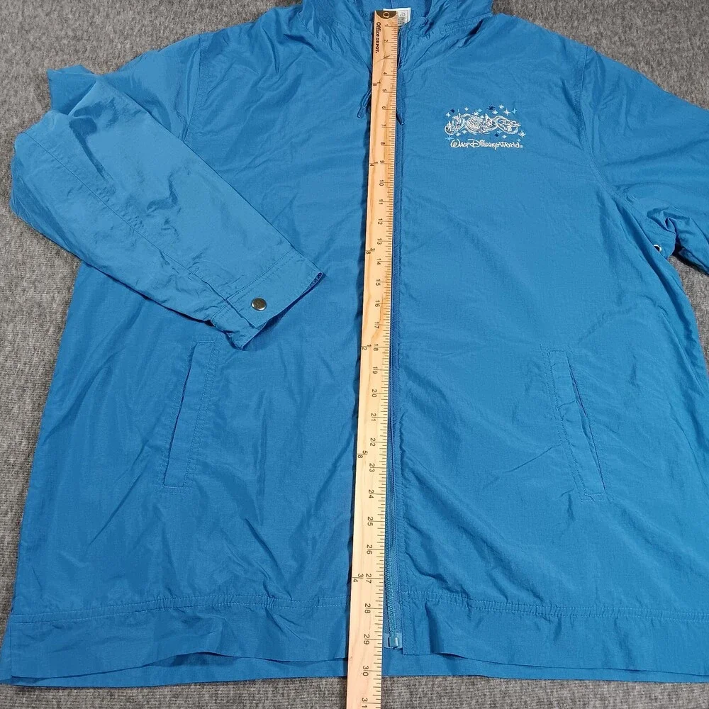Disney Jacket Mens 1X Blue Embroidery Zip Up Waterproof Hooded Vintage